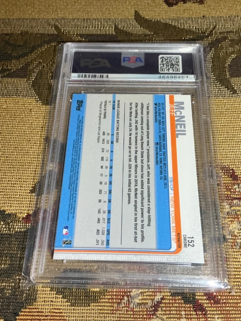 2019 Topps Chrome Jeff McNeil Rookie Refractor #152 graded gem mint PSA 10 MLB